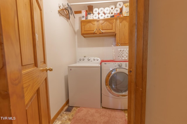 laundry room featuring washing machine and dryer and cabinet space