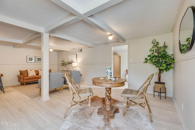 541 Vance Dr, Bristol, TN 37620 - dining space featuring light wood-style flooring, beam ceiling, and baseboards