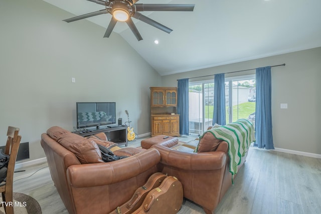 116 Weeping Willow Dr Unit 116, Abingdon, VA 24210 - living room with baseboards, a ceiling fan, light wood-style floors, recessed lighting, and high vaulted ceiling