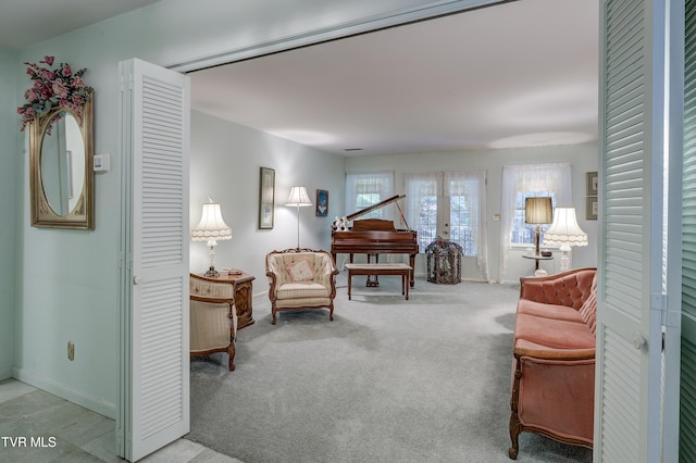 600 Valley Ave, Erwin, TN 37650 - sitting room featuring carpet floors, baseboards, and french doors