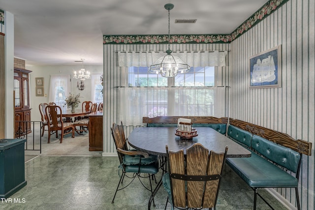 600 Valley Ave, Erwin, TN 37650 - dining space with a healthy amount of sunlight, a chandelier, and visible vents