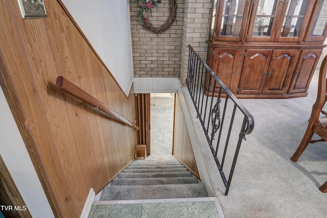 600 Valley Ave, Erwin, TN 37650 - stairs with carpet flooring and brick wall