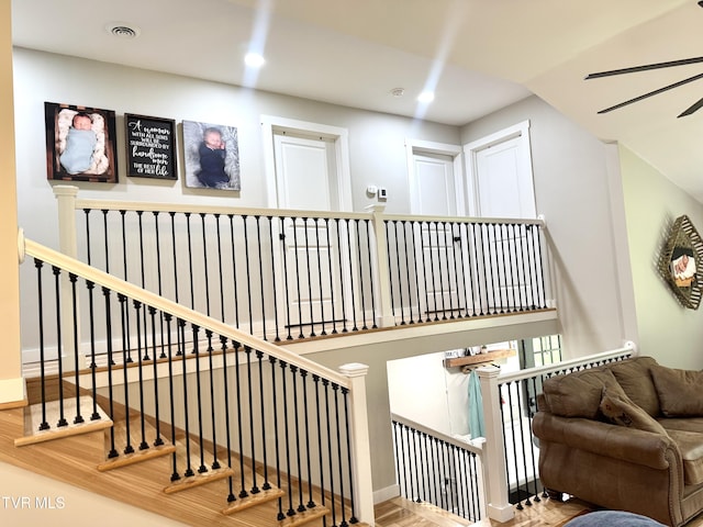 3401 Fairfax Rd, Coeburn, VA 24230 - stairway featuring parquet floors, ceiling fan, recessed lighting, and baseboards