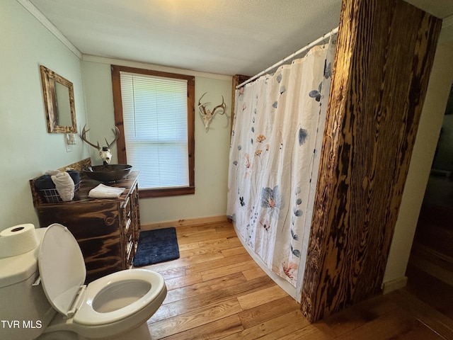 7311 Rocky Fork Rd, Wise, VA 24293 - full bath featuring toilet, a shower with curtain, vanity, and hardwood / wood-style flooring