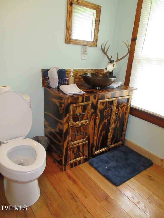 7311 Rocky Fork Rd, Wise, VA 24293 - bathroom featuring vanity, toilet, a healthy amount of sunlight, and wood finished floors