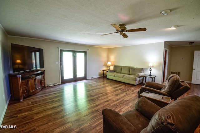 132 Hankal Rd, Gray, TN 37615 - living room with a textured ceiling, dark wood-style flooring, and a ceiling fan
