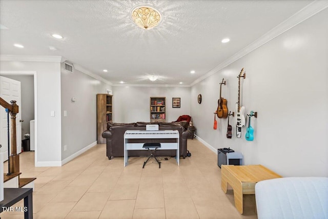 interior space with baseboards, visible vents, recessed lighting, and light tile patterned flooring