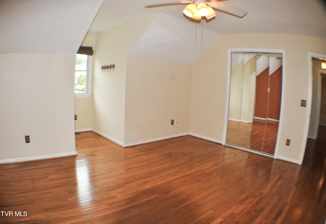 2700 Indian Ridge Rd Unit 23, Johnson City, TN 37604 - additional living space with wood finished floors, vaulted ceiling, a ceiling fan, and baseboards
