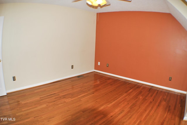 2700 Indian Ridge Rd Unit 23, Johnson City, TN 37604 - empty room featuring ceiling fan, wood finished floors, baseboards, and lofted ceiling