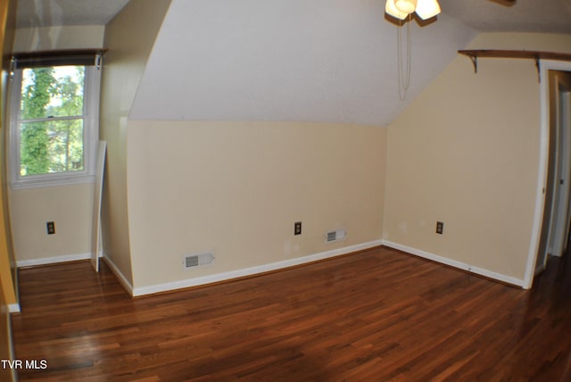 2700 Indian Ridge Rd Unit 23, Johnson City, TN 37604 - bonus room featuring a ceiling fan, dark wood-type flooring, baseboards, and lofted ceiling