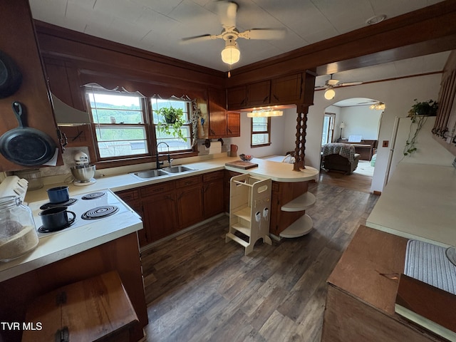 211 Arthur G Caudill Rd, West Jefferson, NC 28694 - kitchen with a sink, ceiling fan, dark wood-type flooring, and light countertops