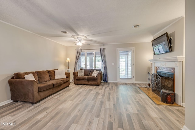 1127 Timbers E ., Unit Greeneville, TN 37745 - living room featuring light wood finished floors, a fireplace, baseboards, a ceiling fan, and ornamental molding