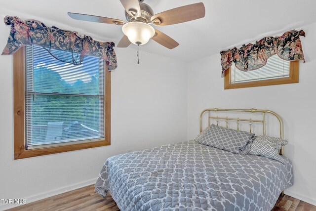 4331 Sentry Rd, Big Stone Gap, VA 24219 - bedroom featuring wood finished floors, multiple windows, baseboards, and a ceiling fan