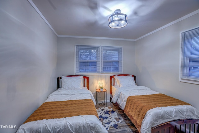 bedroom with crown molding
