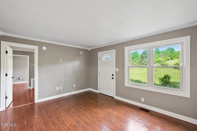 23249 Marys Chapel Rd, Bristol, VA 24202 - entryway with ornamental molding, baseboards, and dark wood-type flooring
