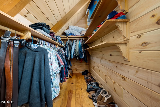 walk in closet with hardwood / wood-style floors