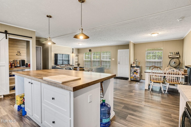 100 Colyer Rd, Greeneville, TN 37743 - kitchen with wooden counters, open floor plan, white cabinets, dark wood finished floors, and a textured ceiling