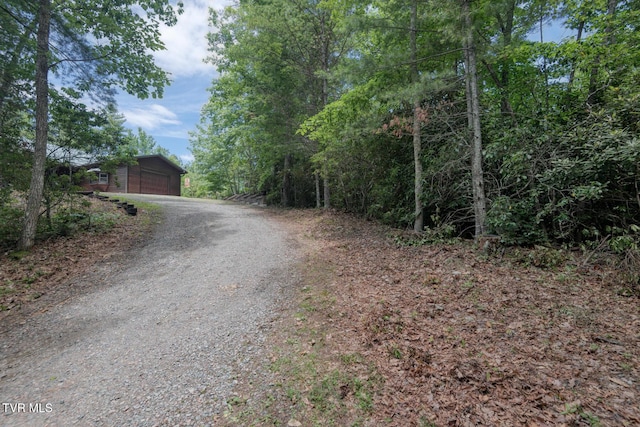 view of road with gravel driveway