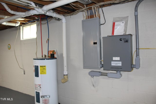 utilities featuring water heater and electric panel