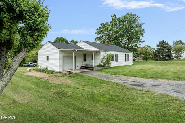 216 Sunbury Ct, Kingsport, TN 37664 - view of front of house with driveway, an attached garage, a front yard, a chimney, and roof with shingles