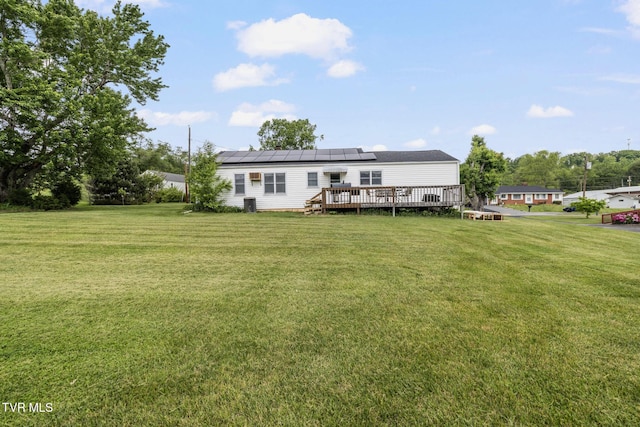 216 Sunbury Ct, Kingsport, TN 37664 - rear view of property with solar panels, a wooden deck, and a yard