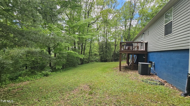 824 W Buckner Ave, Big Stone Gap, VA 24219 - view of grassy yard featuring central air condition unit and a wooden deck