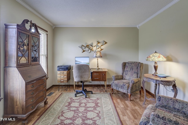 719 W Valley Dr, Kingsport, TN 37664 - office area with crown molding, wood finished floors, a textured ceiling, and baseboards