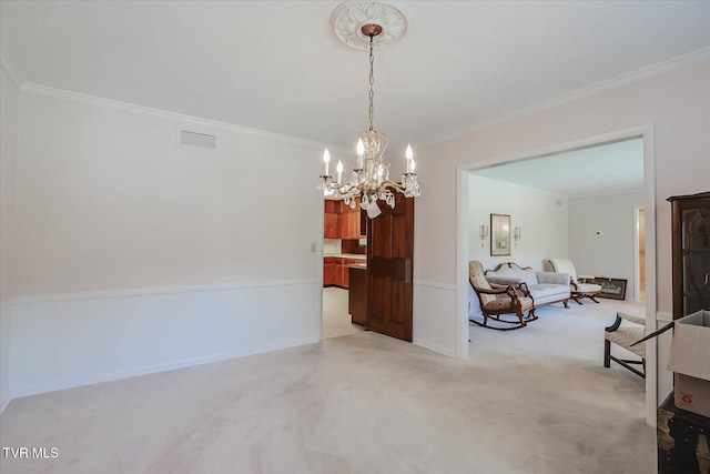 4401 Beechcliff Dr, Kingsport, TN 37664 - dining area with a chandelier, light colored carpet, ornamental molding, and baseboards