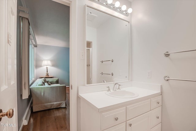 4401 Beechcliff Dr, Kingsport, TN 37664 - bathroom featuring vanity, wood finished floors, and baseboard heating