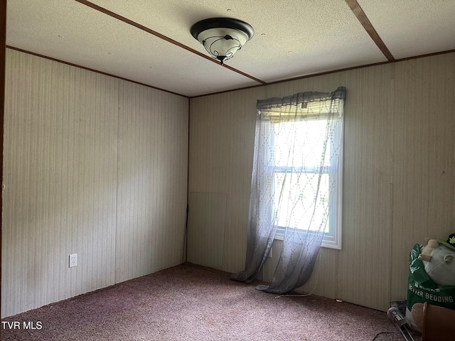 carpeted spare room with a textured ceiling
