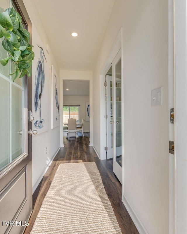 2340 Hamshire St, Johnson City, TN 37601 - hall with french doors, dark wood-style flooring, recessed lighting, and baseboards