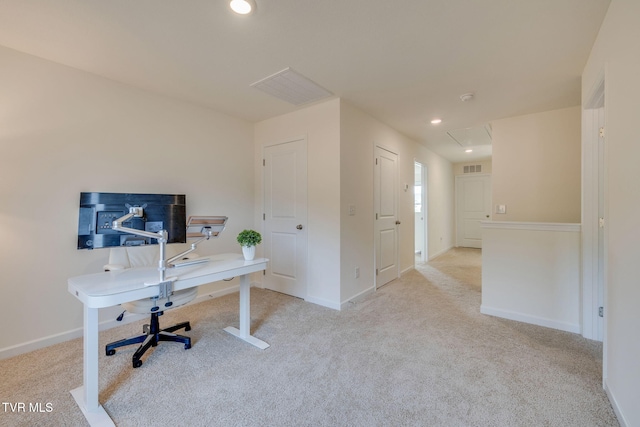 2340 Hamshire St, Johnson City, TN 37601 - office area with carpet floors, attic access, baseboards, and recessed lighting