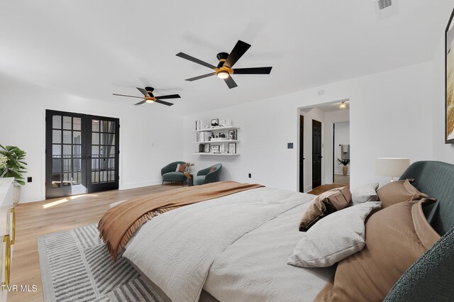 120 Brookfield Dr, Kingsport, TN 37663 - bedroom with french doors, light wood-type flooring, a ceiling fan, and baseboards