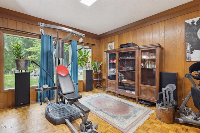 sitting room with wooden walls
