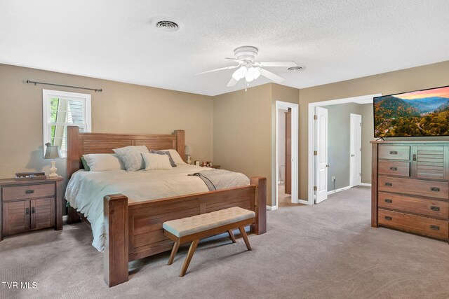 588 Spring Valley Rd, Bristol, VA 24201 - bedroom with light colored carpet, a textured ceiling, baseboards, and ceiling fan
