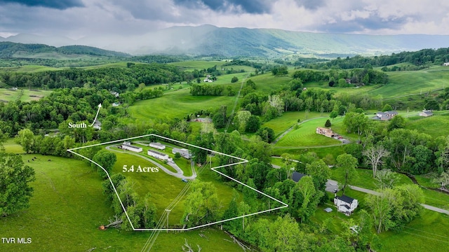 view of rural area featuring property parcel outlined and a mountain backdrop
