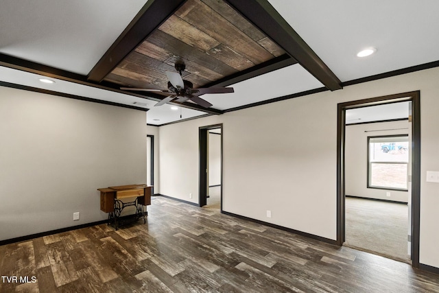 2551 Cedar Creek Rd, Russellville, TN 37860 - unfurnished room with wood finished floors, beamed ceiling, baseboards, a ceiling fan, and recessed lighting