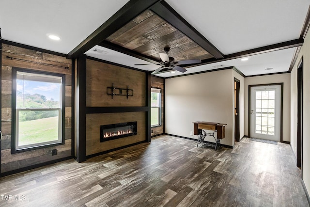 2551 Cedar Creek Rd, Russellville, TN 37860 - unfurnished living room with wood finished floors, a ceiling fan, baseboards, plenty of natural light, and ornamental molding
