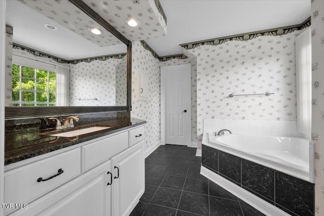 15127 Stonewall Rdg, Bristol, VA 24202 - full bath featuring wallpapered walls, vanity, a garden tub, and tile patterned flooring