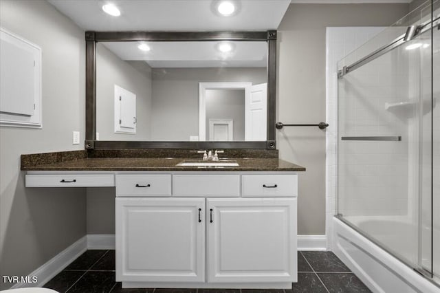 15127 Stonewall Rdg, Bristol, VA 24202 - full bath with baseboards, vanity, tile patterned flooring, enclosed tub / shower combo, and recessed lighting