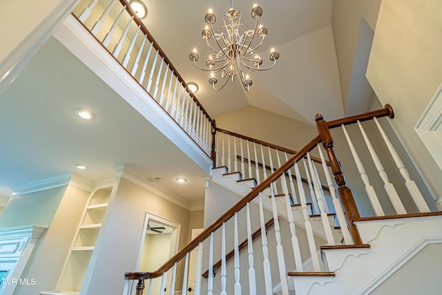 15127 Stonewall Rdg, Bristol, VA 24202 - stairway with recessed lighting, crown molding, and a chandelier