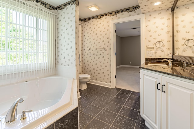 15127 Stonewall Rdg, Bristol, VA 24202 - full bathroom featuring wallpapered walls, vanity, a bath, plenty of natural light, and tile patterned floors
