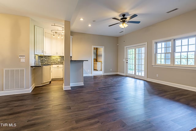 15127 Stonewall Rdg, Bristol, VA 24202 - unfurnished living room with dark wood-style floors, ceiling fan, and recessed lighting