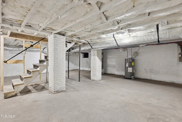 2504 Fort Henry Dr, Kingsport, TN 37664 - unfinished basement featuring electric water heater and stairs