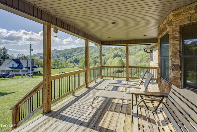 138 Ray Cemetery Rd, Roan Mountain, TN 37687 - wooden deck featuring a mountain view and a lawn
