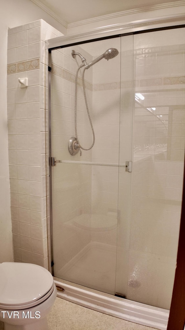 15 Crown Cir Unit 15, Kingsport, TN 37660 - bathroom featuring crown molding, a shower stall, and toilet