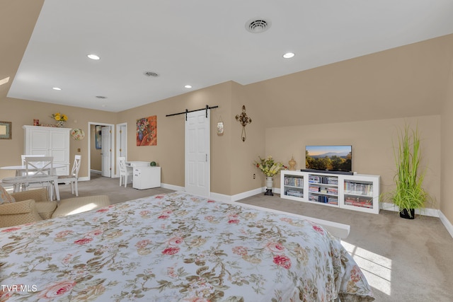 1905 Martin Rd, Limestone, TN 37681 - carpeted bedroom featuring a barn door, baseboards, and recessed lighting