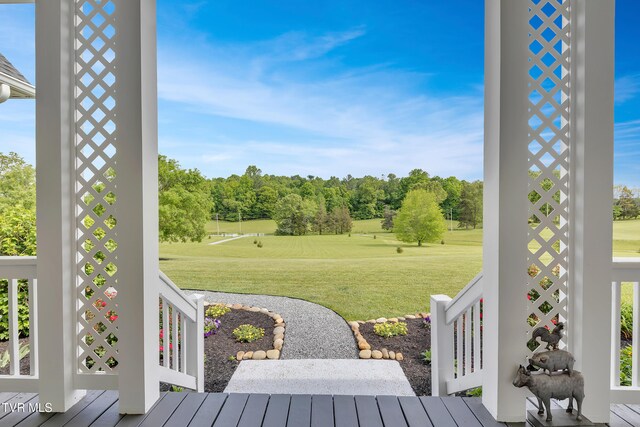 1905 Martin Rd, Limestone, TN 37681 - wooden terrace with a lawn and view of wooded area