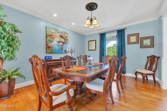1905 Martin Rd, Limestone, TN 37681 - dining area with light wood-style flooring, ornamental molding, a chandelier, baseboards, and recessed lighting