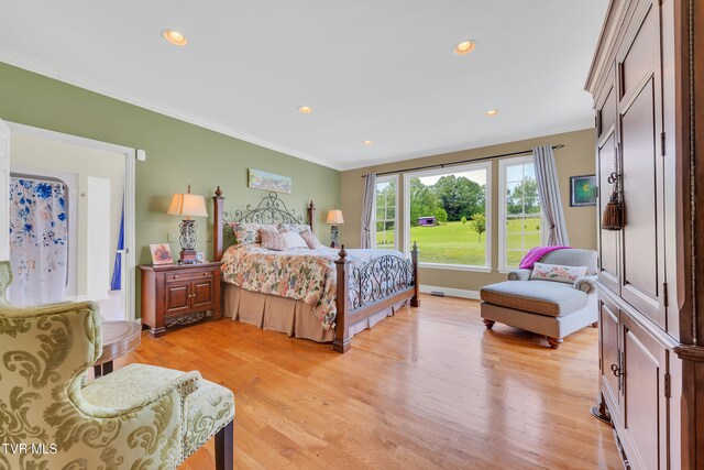 1905 Martin Rd, Limestone, TN 37681 - bedroom featuring ornamental molding, light wood-type flooring, recessed lighting, and baseboards